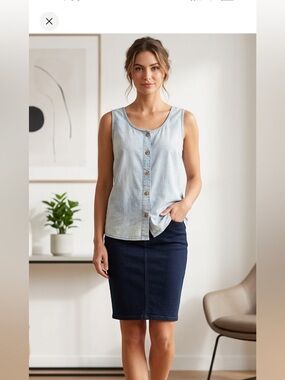 Joe Fresh Women's light distressed Button-Down Tank Top size XL chic denim